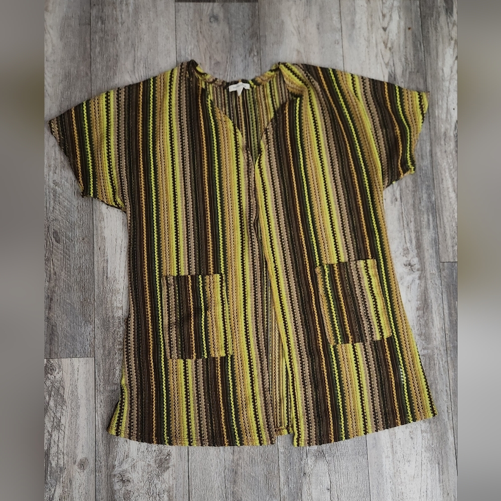 Striped Brown and Green Swim Coverup